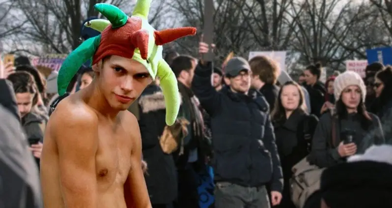 ‘This Is What Democracy Looks Like,’ Shouts Protester In Loin Cloth And Jester Hat