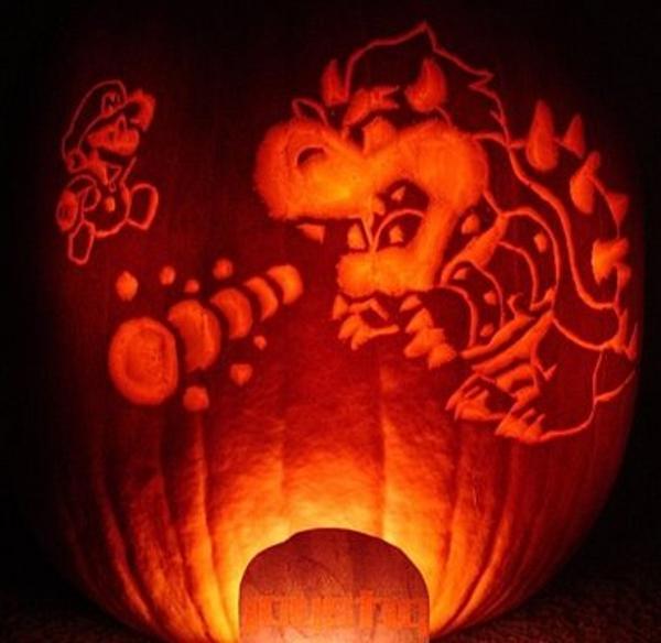 Awesome Halloween Jack-o-Lanterns Mario & Bowser Pupmkin