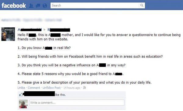 Facebook Friend Parents Questionnaire