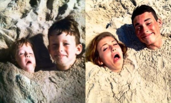 Recreated Childhood Photos Beach