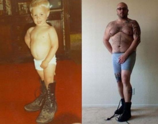 Recreated Childhood Picture In Underwear