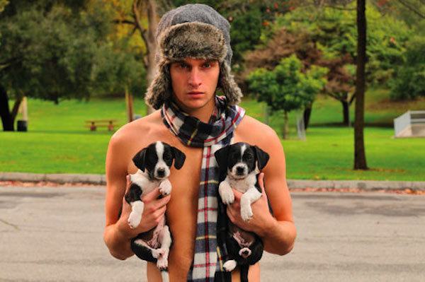 Shirtless Men With Baby Animals