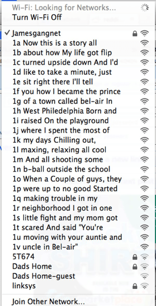 Fresh Prince Funny Wifi Names