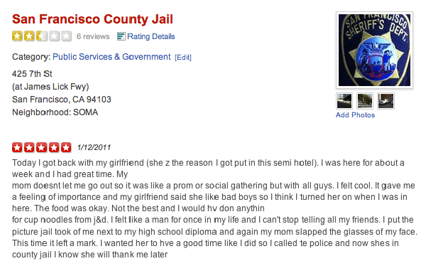 County Jail Yelp Reviews