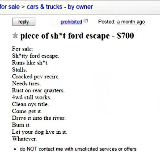 Funny Craigslist Ads For A Car