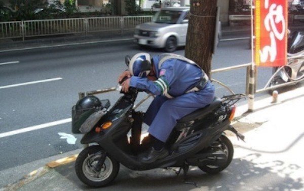 Sleeping On Moped