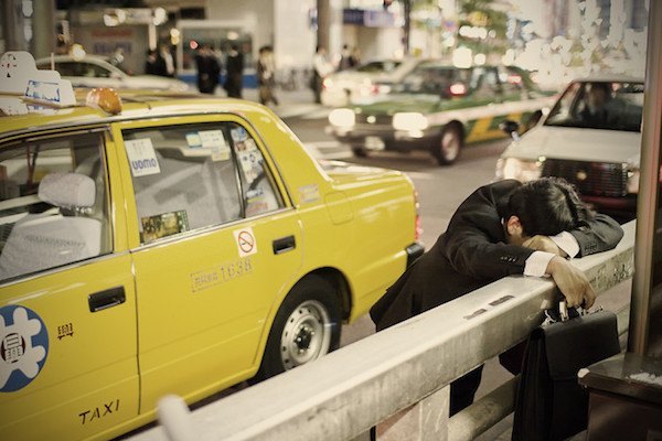 Sleeping On Street In Tokyo By Taxi