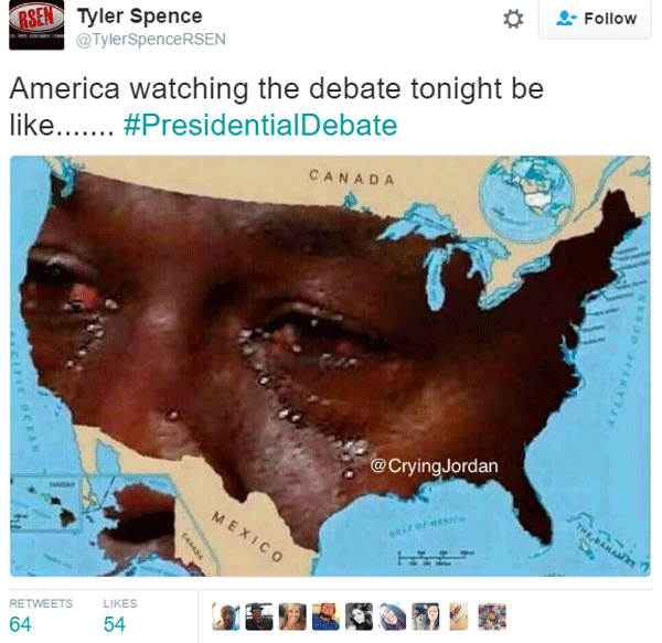 Hillary Trump Debate Crying Jordan