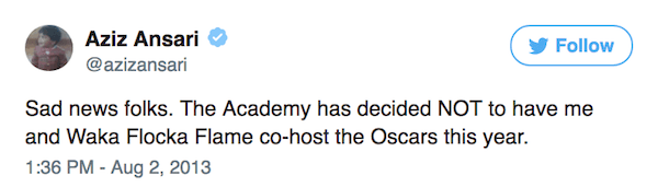 Aziz Ansari Tweets Waka Flocka